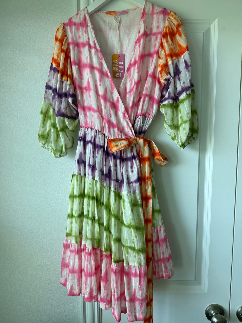 NWT Size XS Briton Court Tie Dye Mini Wrap Dress 100% Cotton Preppy Rush Summer